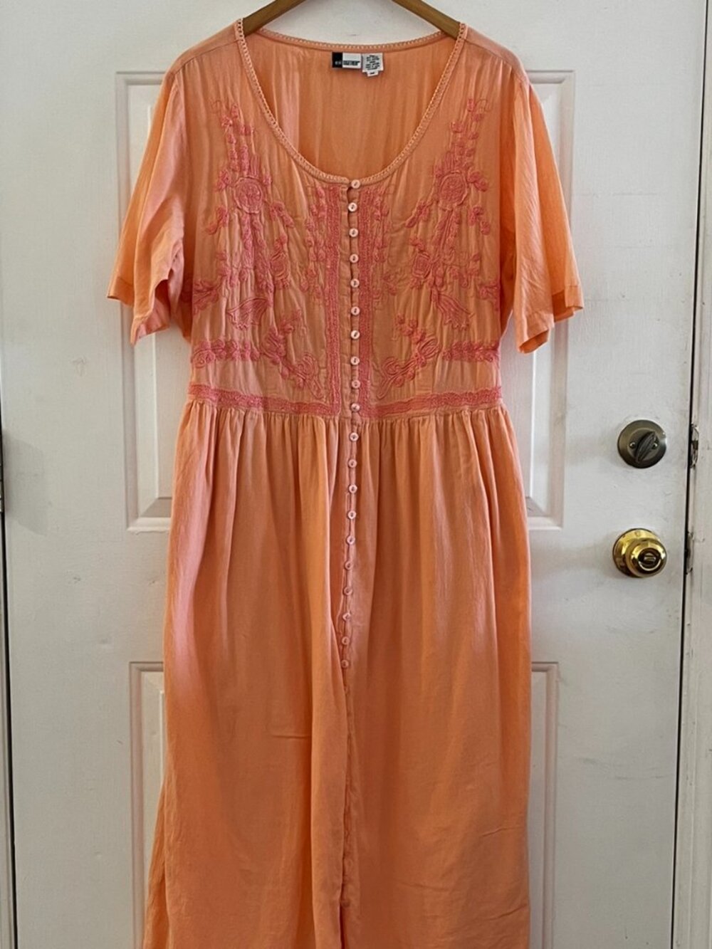 Together Plus-Size Orange Bohemian Festival Hippie Embroidered Maxi Dress Sz 3x